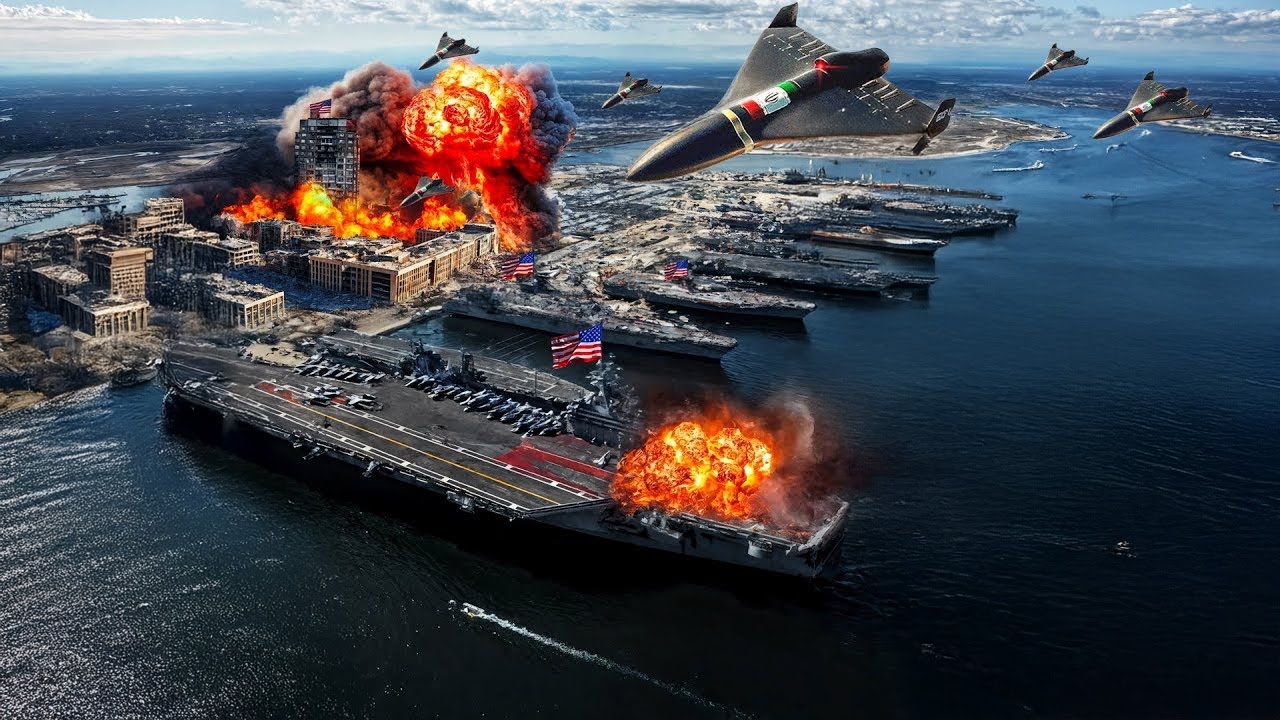 Youtube Thumbnail image of : DRONE IRAN PAKSA KAPAL PERANG AS MUNDUR! IRGC Simulasi Serang Pangkalan Kapal Perang AS